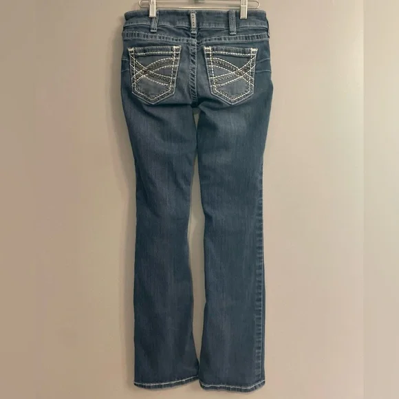 Ariat Women's REAL Mid Rise Stretch Entwined Boot Cut Western Denim Jeans - Picture 4 of 13